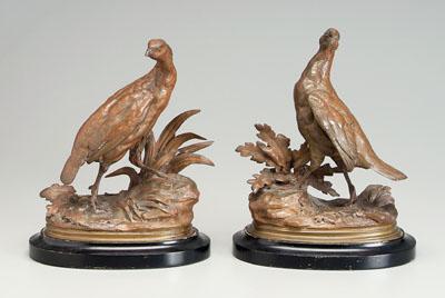 Appraisal: Pair Jules Moigniez bronzes French - partridges on raised naturalistic