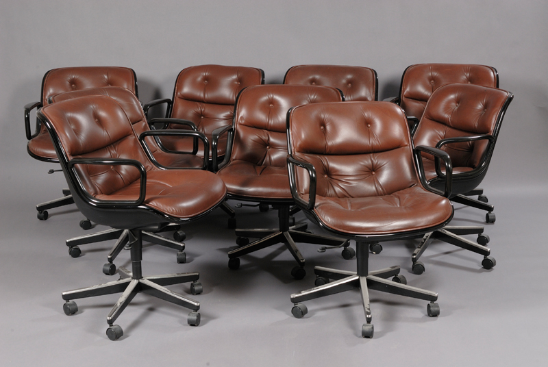 Appraisal: Nine Charles Polluck Office Chairs Leather and metal Knoll Inc