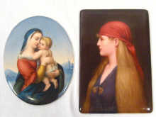 Appraisal: Two enamelled porcelain plaques one of Madonna and Child cm