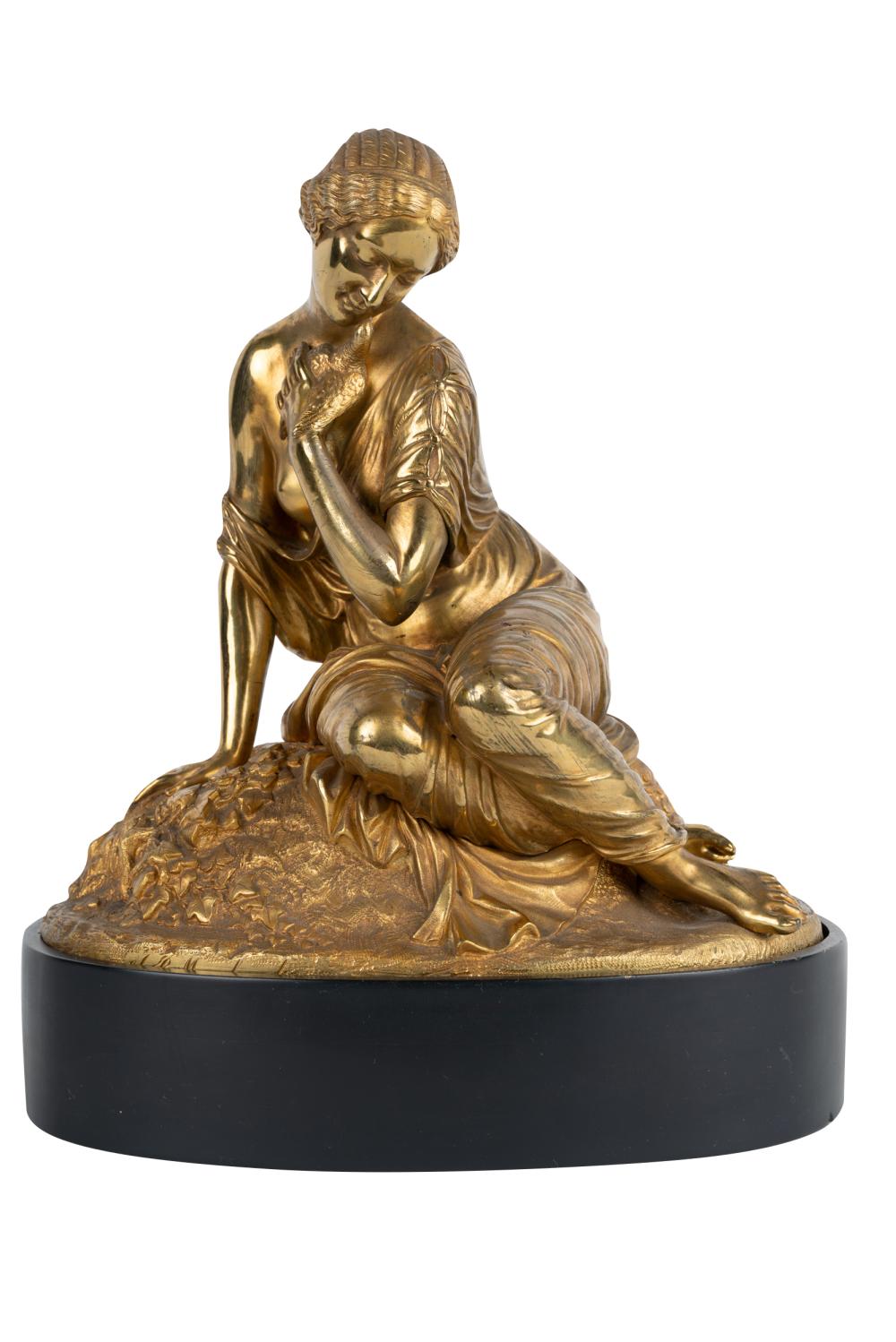 Appraisal: NEOCLASSICAL STYLE GILT METAL FIGURE OF A WOMANon ebonized base