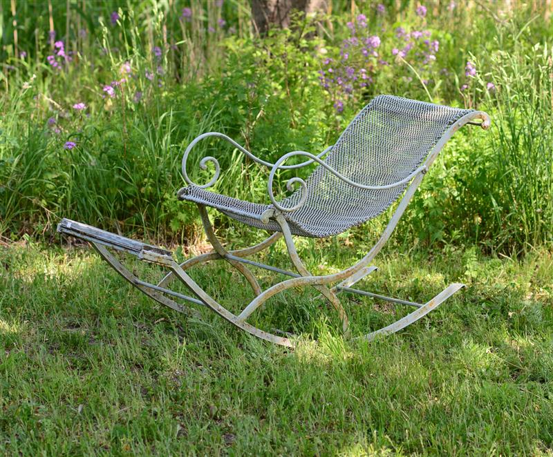 Appraisal: FRENCH PAINTED METAL ROCKING CHAIR EARLY TH CENTURY With mesh