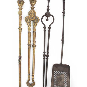 Appraisal: Two Sets of French Fireplace Tools th th Century each