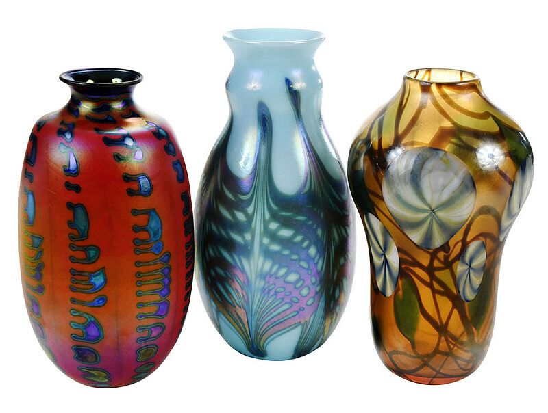 Appraisal: Three Charles Lotton Art Glass Vases American th century pale