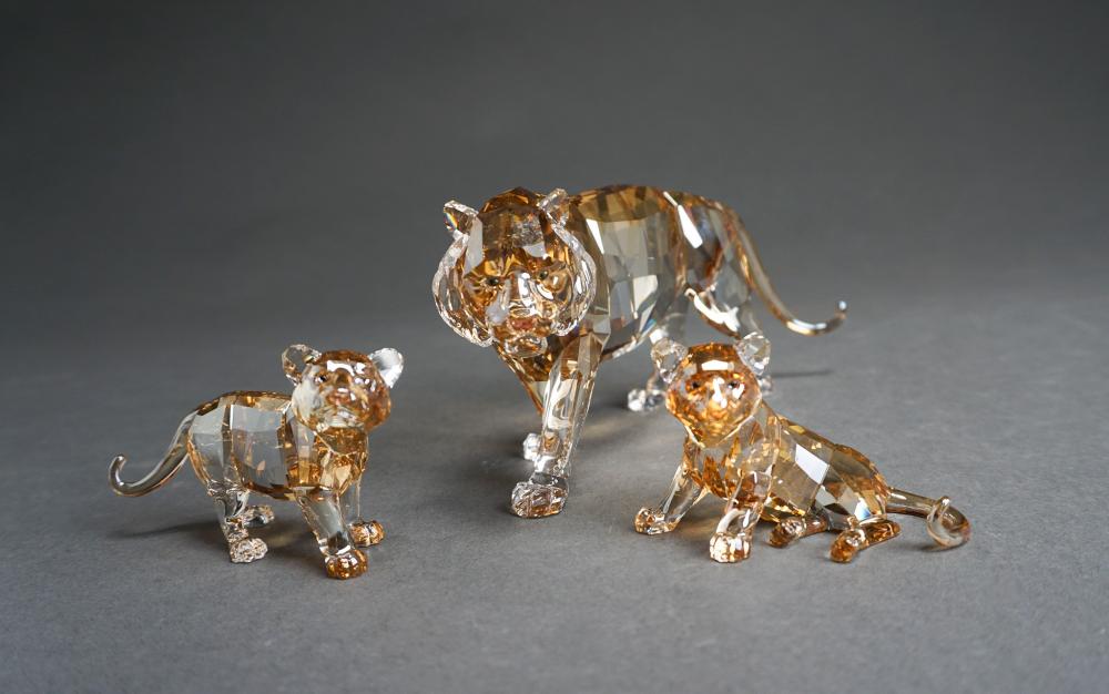 Appraisal: Swarovski Amber Crystal Panther and Two Cubs H of Tallest