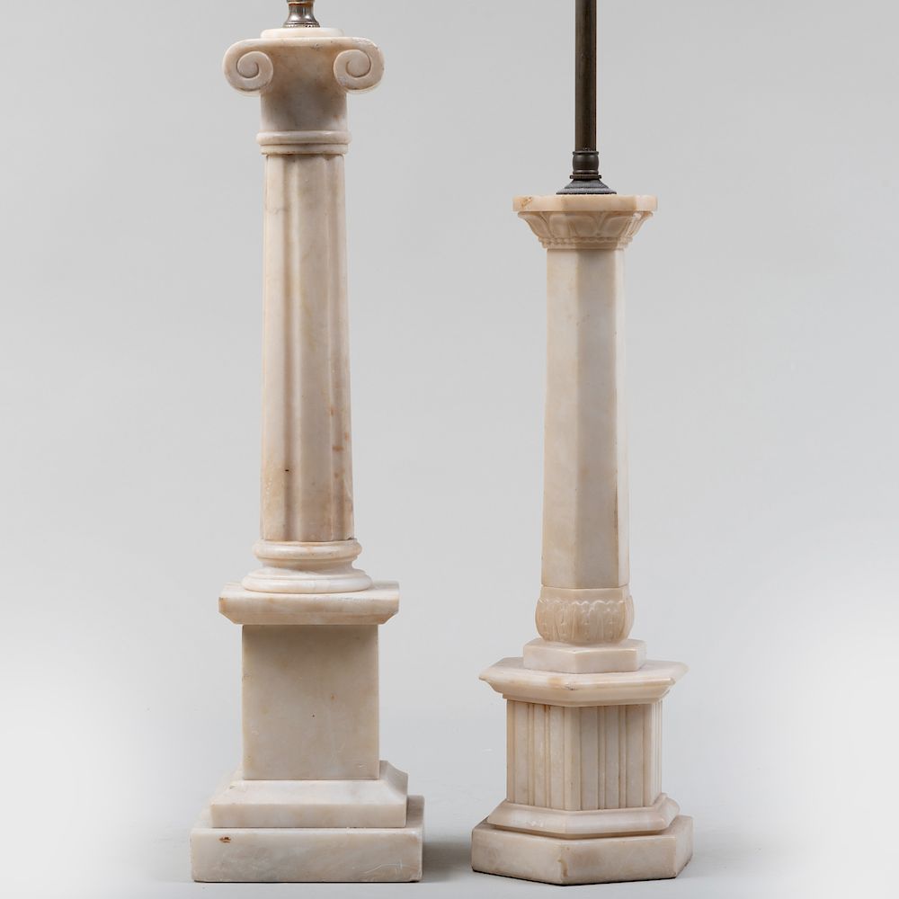 Appraisal: Two Alabaster Columnar Lamps The largest in high to socket