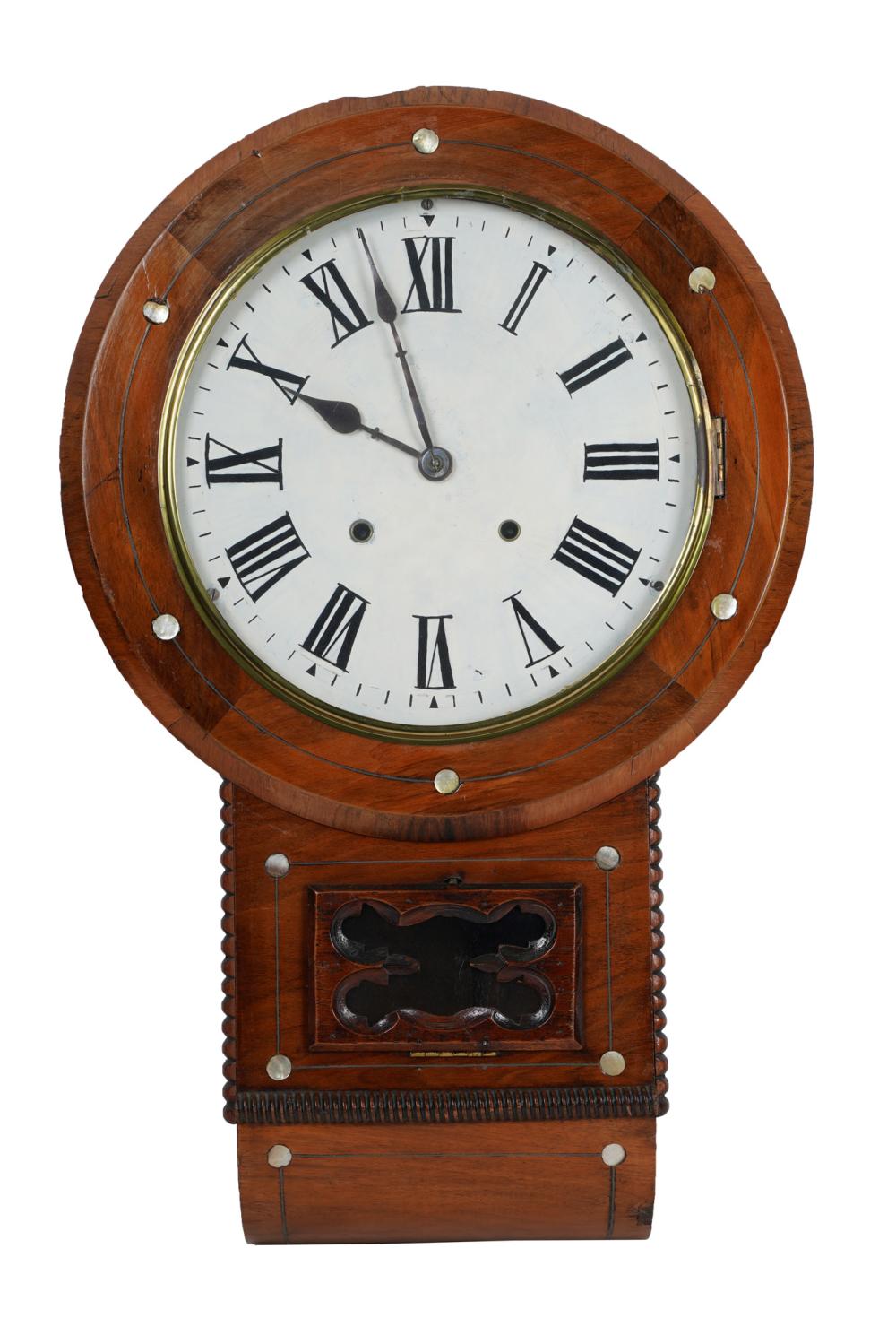 Appraisal: ENGLISH INLAID WALNUT SCHOOL CLOCK x inches Condition