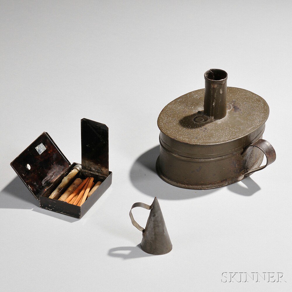 Appraisal: Tin Tinderbox and Candle Holder America late th early th