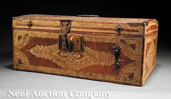 Appraisal: An Antique Spanish Tooled Leather and Brass Document Box late