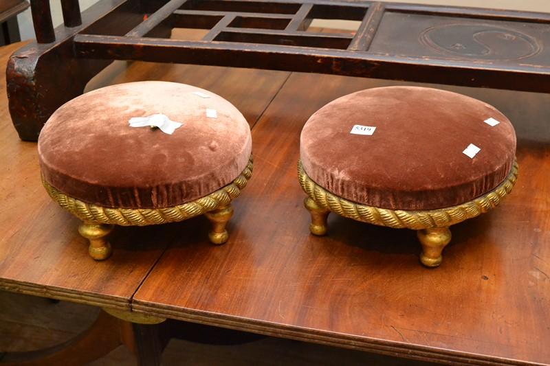 Appraisal: A PAIR OF ITALIAN STYLE GILDED FOOTSTOOLS A PAIR OF