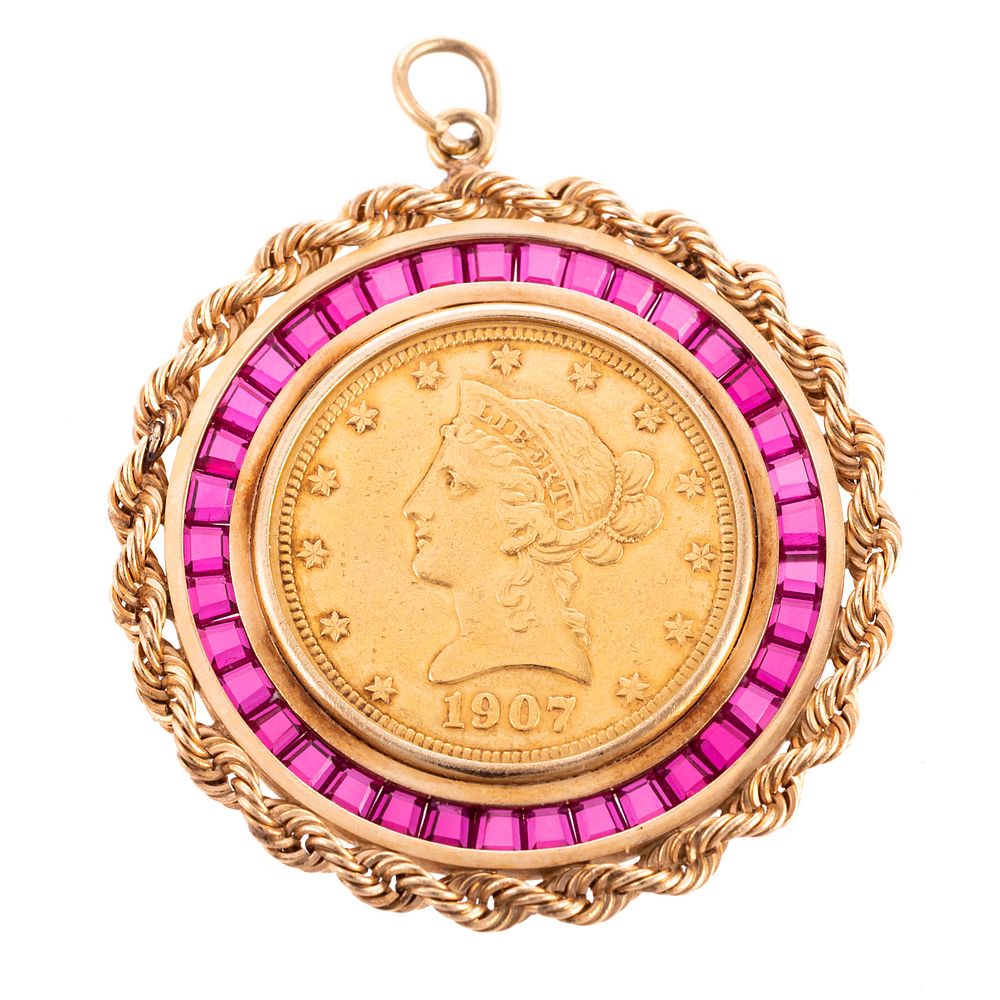 Appraisal: A Gold Coin in Ruby Bezel gold coin set in