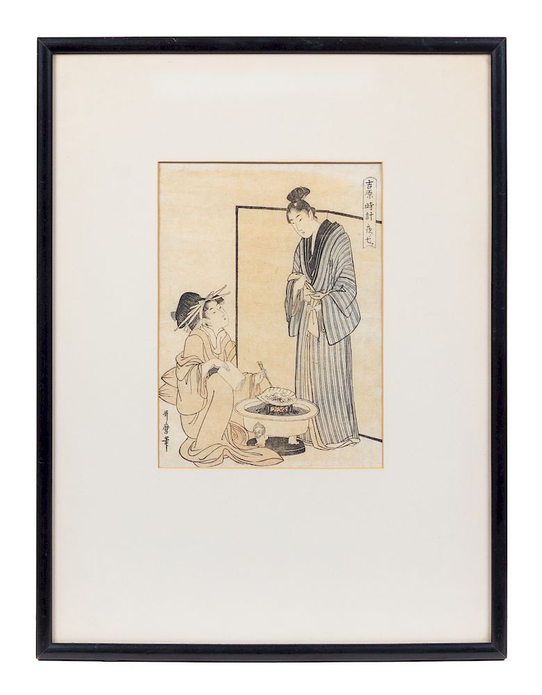 Appraisal: A Japanese Woodblock Print depicting an interi A Japanese Woodblock