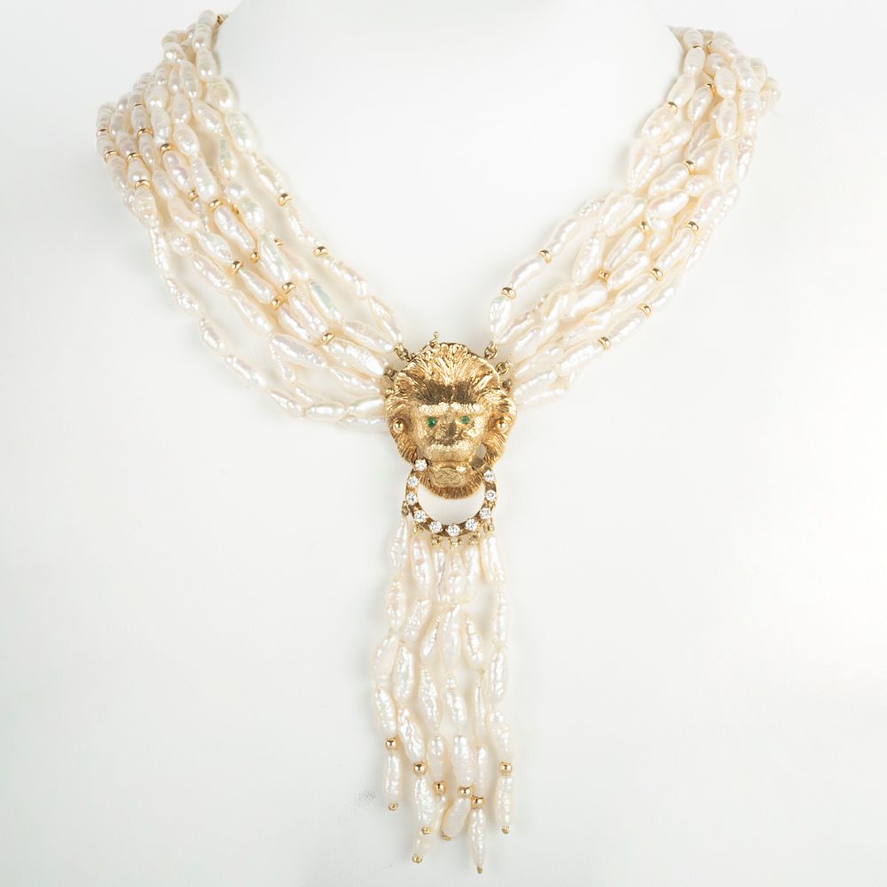 Appraisal: Eight Strand Freshwater Pearl Necklace with k Gold and Diamond