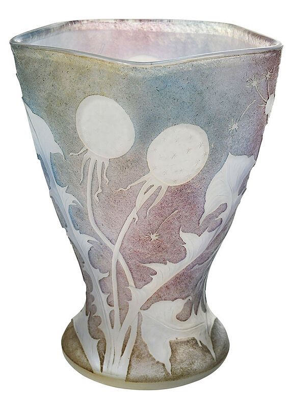 Appraisal: Daum Nancy Cameo Art Glass Dandelion Vase French early th