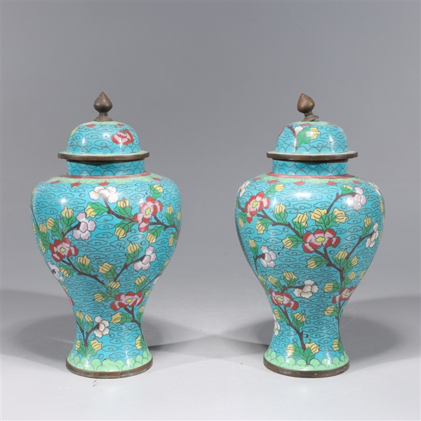 Appraisal: Two Chinese turquoise ground enameled covered metal vases one finial