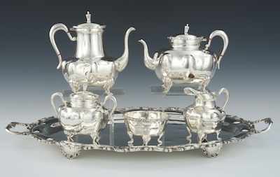 Appraisal: A Mexican Sterling Silver Tea Service The matching pieces include