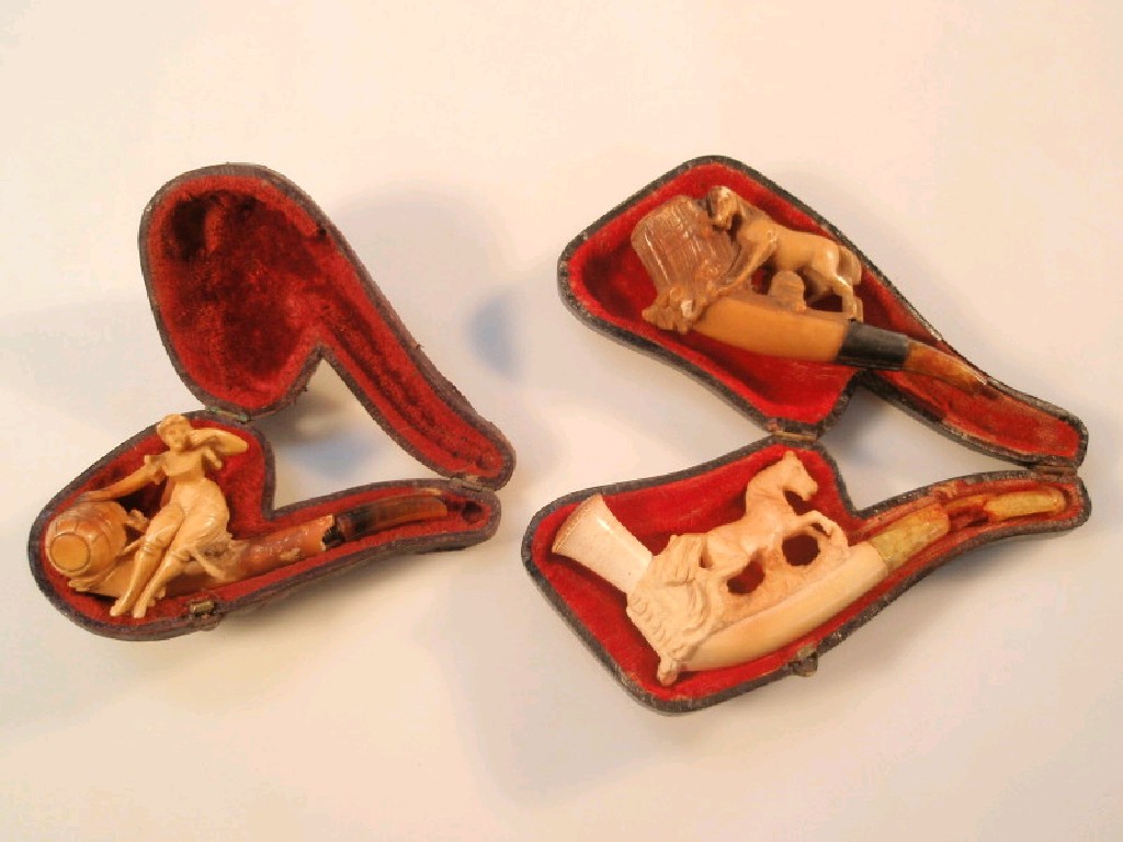 Appraisal: Three Meerschaum and amber pipes two in cases damages