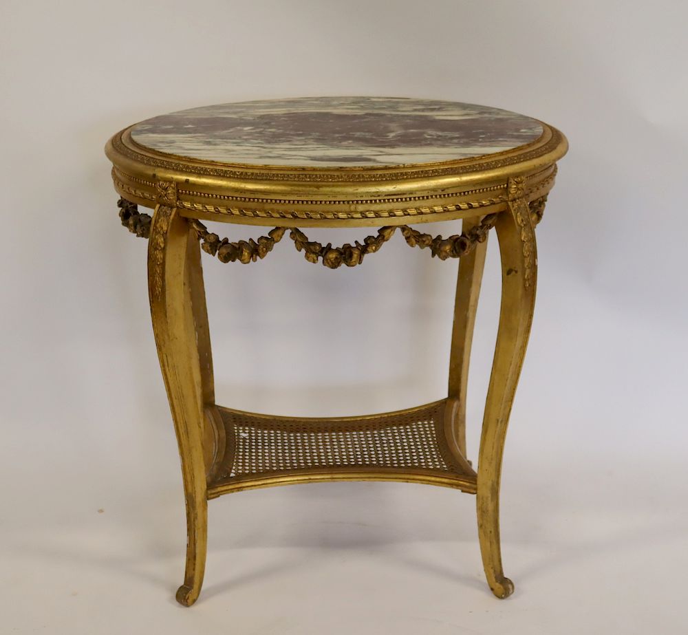 Appraisal: Louis XV Style Carved Giltwood And Marbletop Center Table From