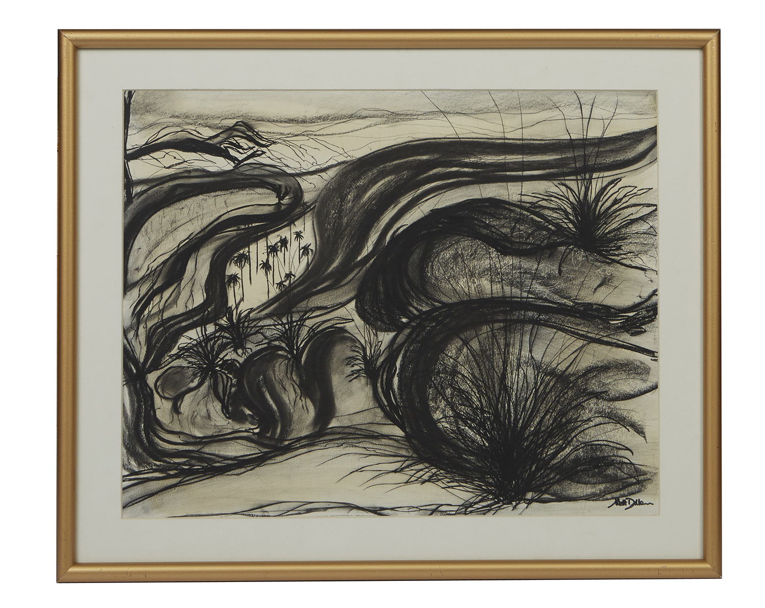 Appraisal: MATT DILLON Twentieth Century Landscape in Flood Untitled charcoal on