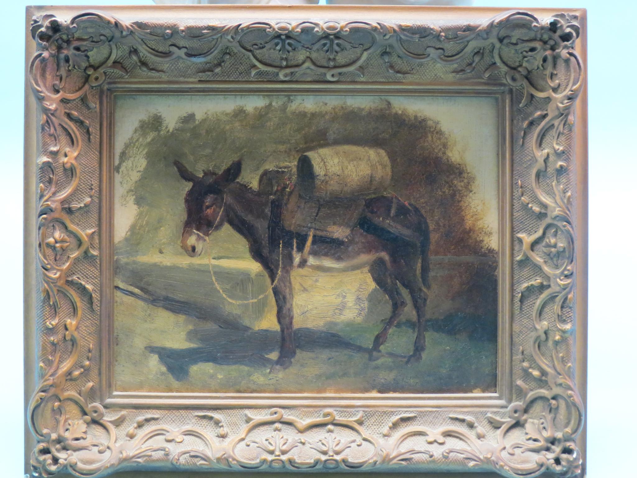 Appraisal: An oil on board - laden donkey unsigned x in