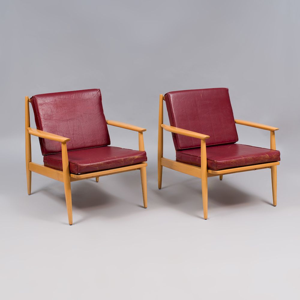 Appraisal: Pair of Bleached Wood Armchairs in the Style of Heywood