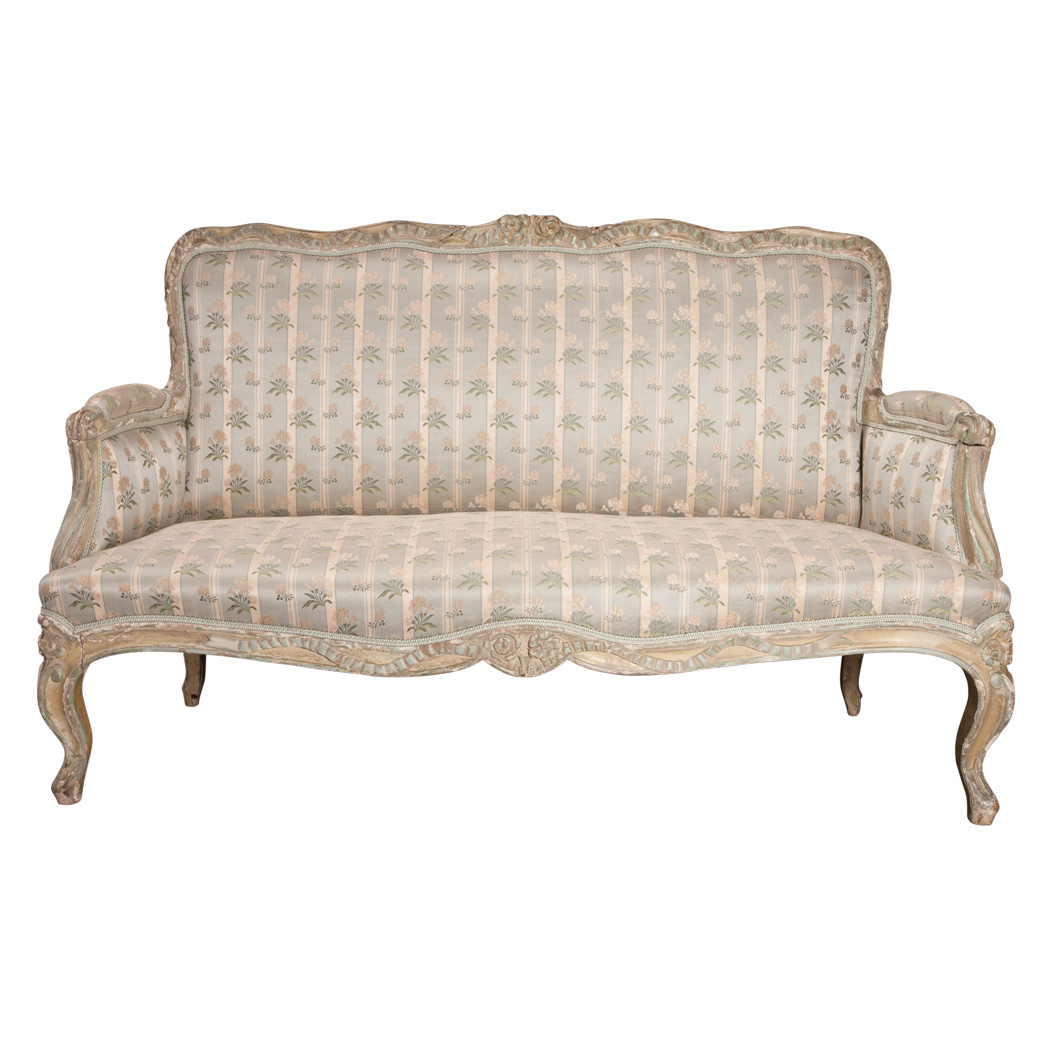 Appraisal: Louis XV Painted Settee The shaped padded backrest within a