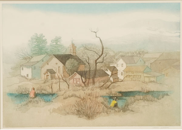 Appraisal: Lawrence Glasson American - Milford Square landscape color etching aquatint