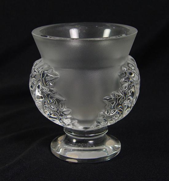 Appraisal: Lalique Vase Foliate design on frosted ground Pedestal base Marked