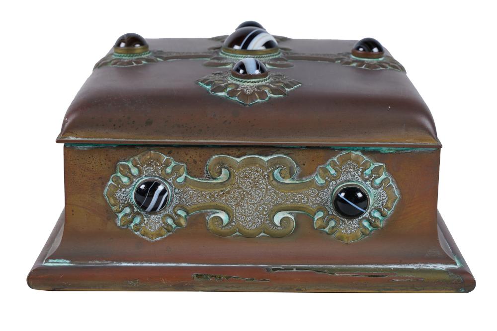 Appraisal: RENAISSANCE STYLE BRASS AGATE DRESSING BOXCondition inside fabric lining in