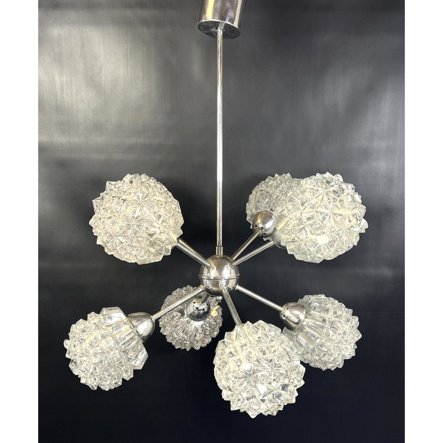 Appraisal: Mid Century Modern Sputnik Chandelier Faceted glass globes Dimensions H