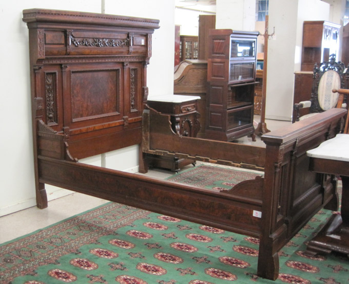 Appraisal: VICTORIAN CARVED WALNUT AND BURL WALNUT BED WITH RAILS American