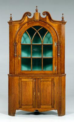 Appraisal: Federal cherry corner cupboard two-case construction upper case with broken-arch