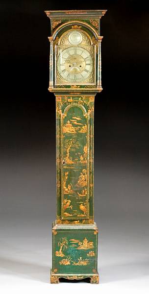 Appraisal: A George III green japanned tall case clock Rob t