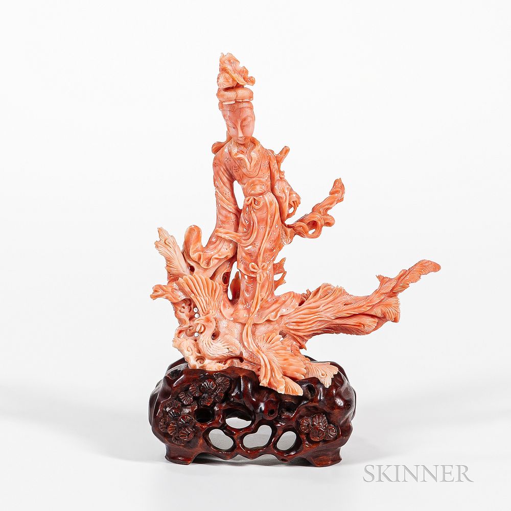 Appraisal: Coral Figure of Guanyin Coral Figure of Guanyin China standing