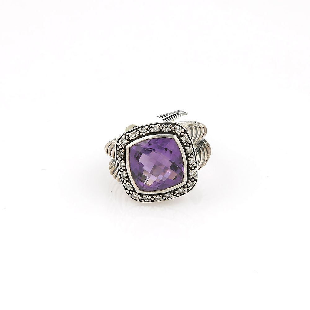 Appraisal: David Yurman Silver Amethyst Diamond Ring David Yurman Silver Amethyst