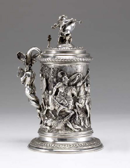 Appraisal: Fine and Monumental Continental Silver Lidded Tankard probably Central European