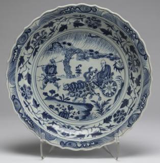 Appraisal: Chinese charger with lohan and tigers dia Chinese blue and