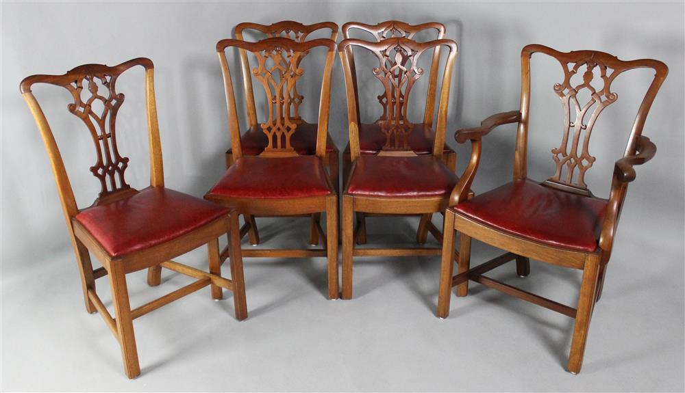 Appraisal: SET OF SIX CHIPPENDALE STYLE MAHOGANY DINING CHAIRS including one