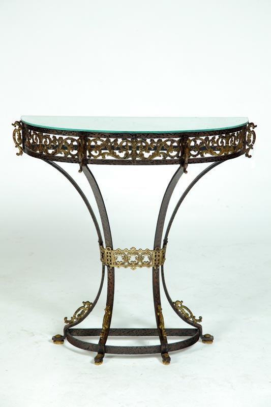 Appraisal: CONSOLE TABLE AND MIRROR Twentieth century iron and brass Mirrored