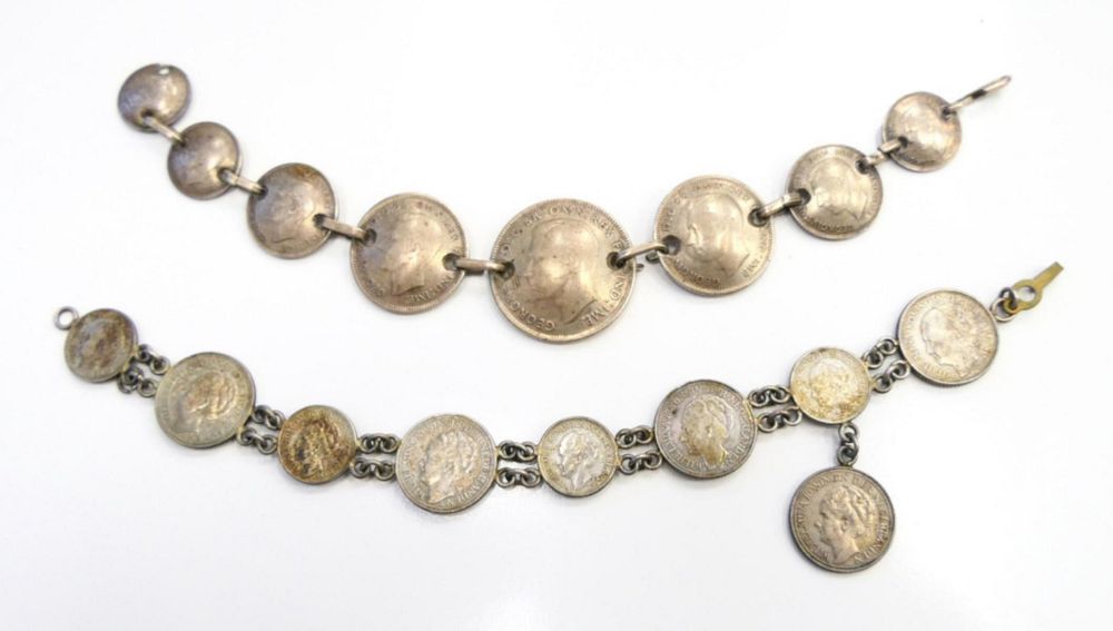 Appraisal: s SILVER NETHERLANDS AUSTRALIA COIN BRACELET A lot of silver