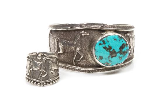 Appraisal: Sale Lot A Kewa Tufa Cast Silver and Turquoise Cuff