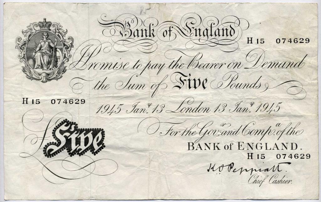 Appraisal: BANKNOTE WHITE FIVE POUNDS PEPPIATT Fine