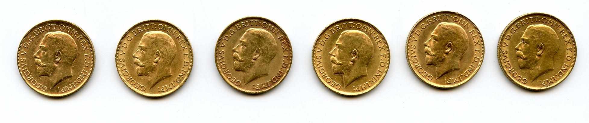 Appraisal: Great Britain George V Sovereigns KM- All exhibit pleasant yellow-golden