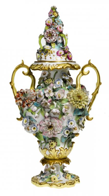 Appraisal: A SAMUEL ALCOCK FLORAL-ENCRUSTED POT POURRI VASE AND COVER of