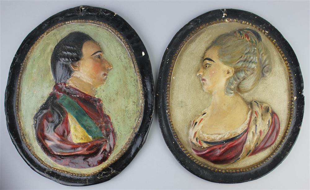 Appraisal: TWO COMPOSITION PORTRAIT BUSTS OF GEORGE III AND QUEEN CHARLOTTE