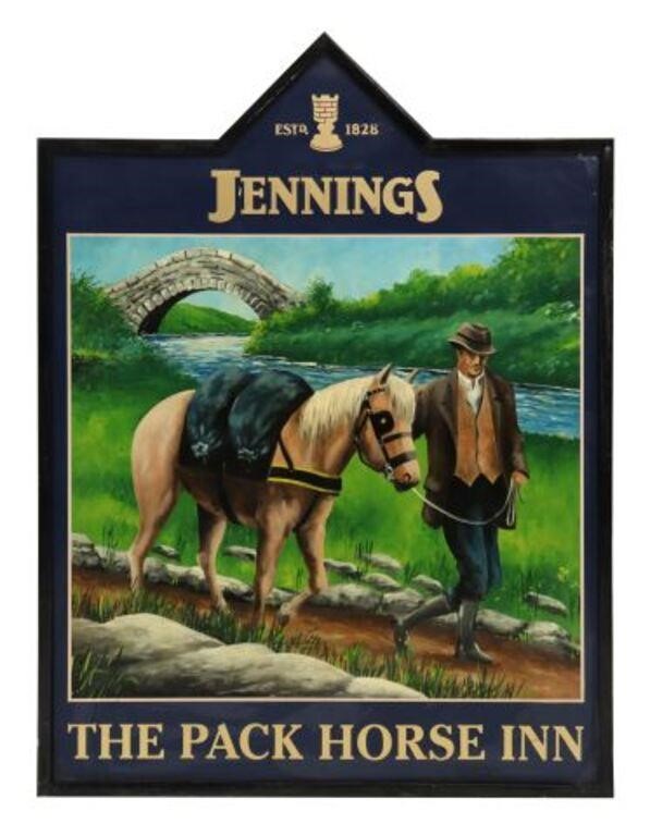 Appraisal: English double-sided pub sign Jennings The Pack Horse Inn late