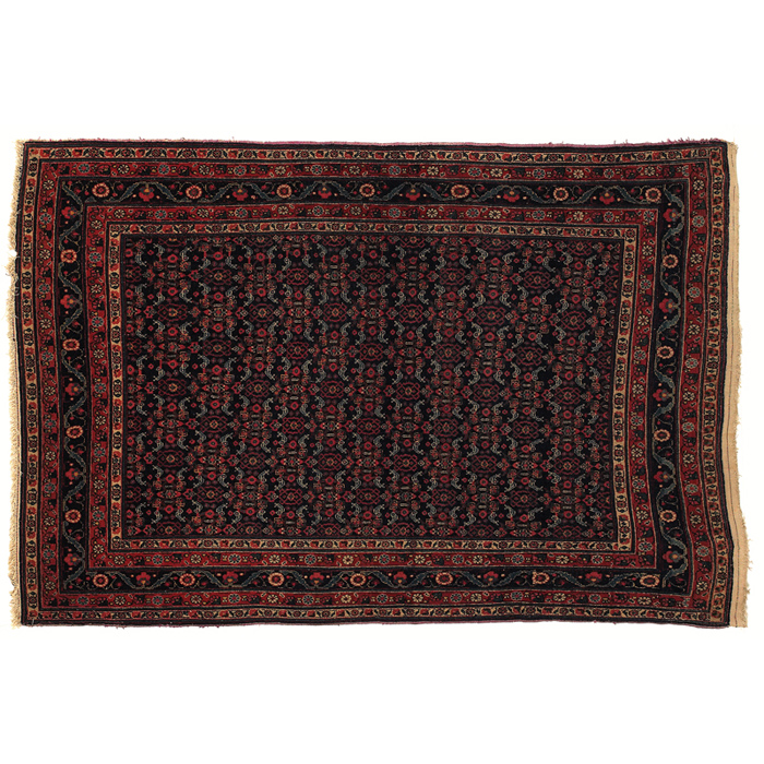 Appraisal: Persian Senneh rug c stylized floral pattern in red and