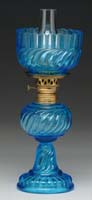 Appraisal: RARE BLUE MINI STEM LAMP S - Medium blue glass