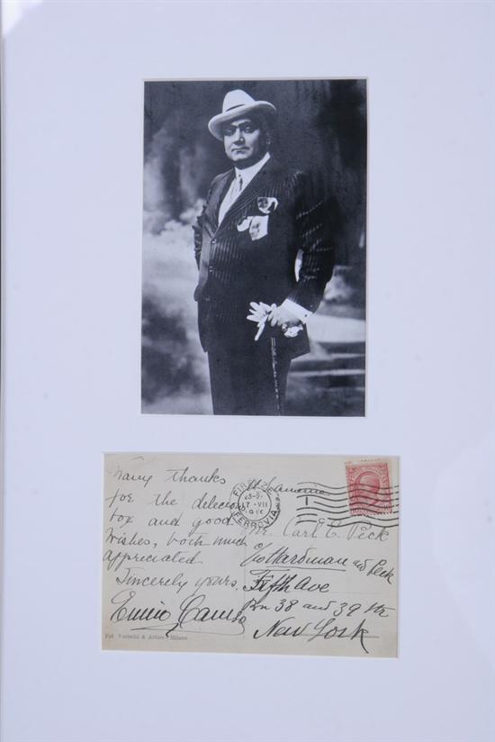 Appraisal: ENRICO CARUSO AUTOGRAPH NOTE SIGNED On the back of a