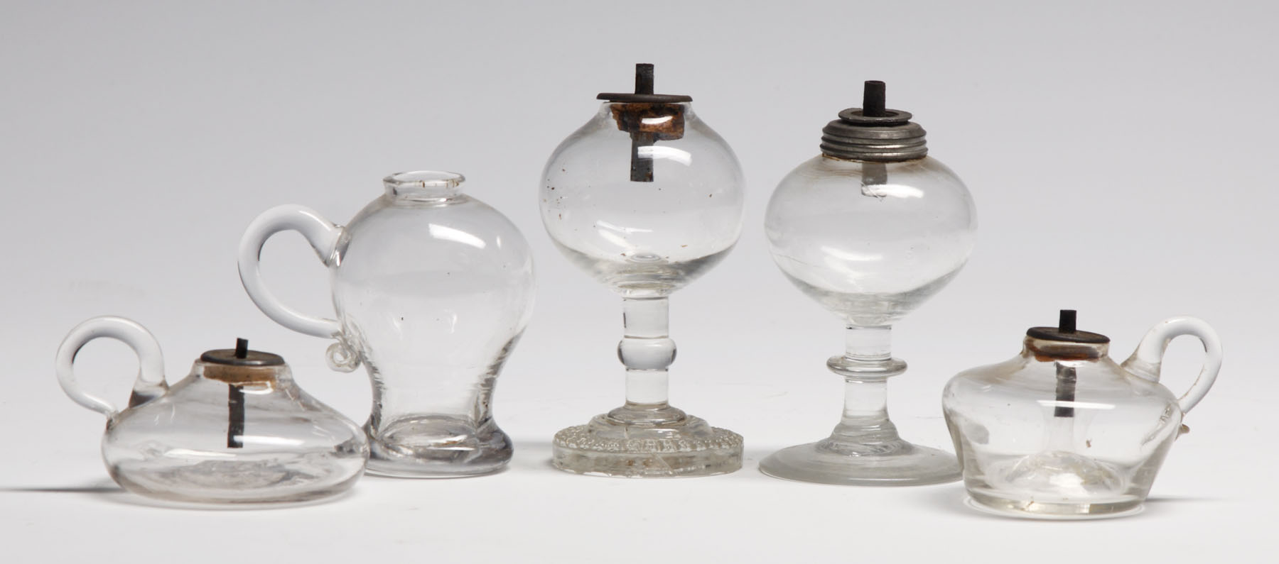 Appraisal: Early Whale Oil Lamps L to R Ht Ht Chips