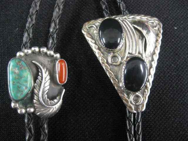 Appraisal: Indian Sterling Bolo Tiesone with turquoise coral and the other